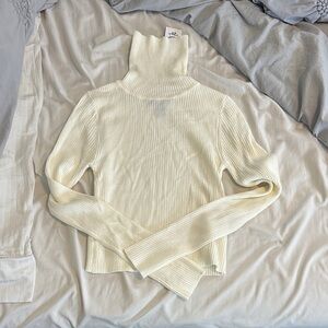 Cream Ribbed Turtleneck Sweater